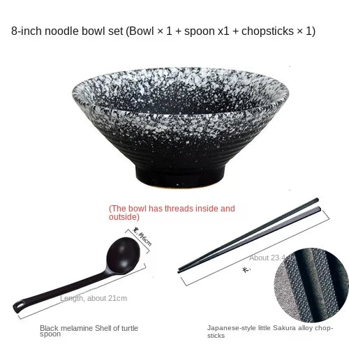 Porcelain Japanese Ramen Bowl Large — Black | KIMLUD