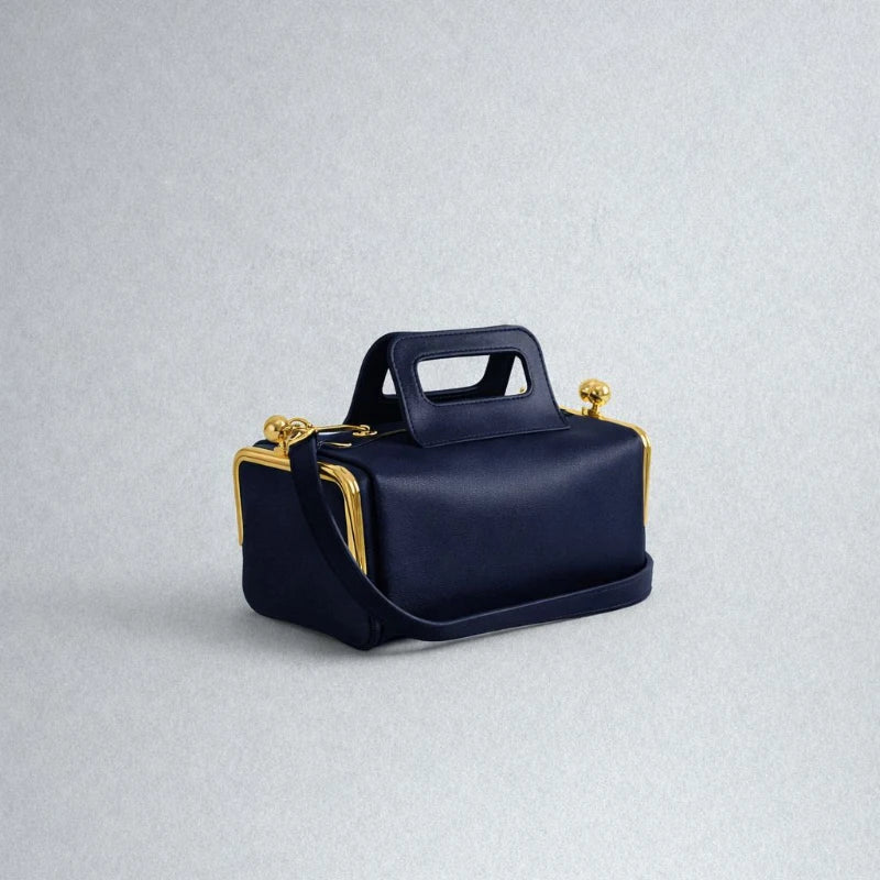 Polyester Solid Retro Clip Handbag — Black | KIMLUD