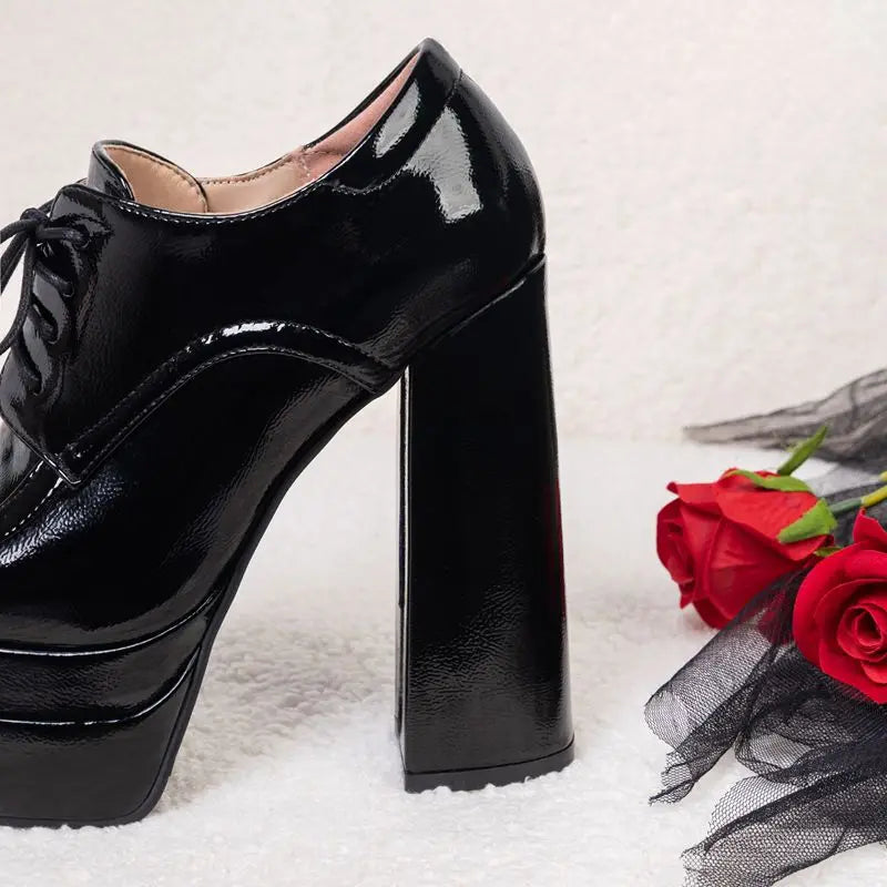 Pumps – Plus Size 43-45, 14cm Heel, Lace-Up – Square Heel | KIMLUD