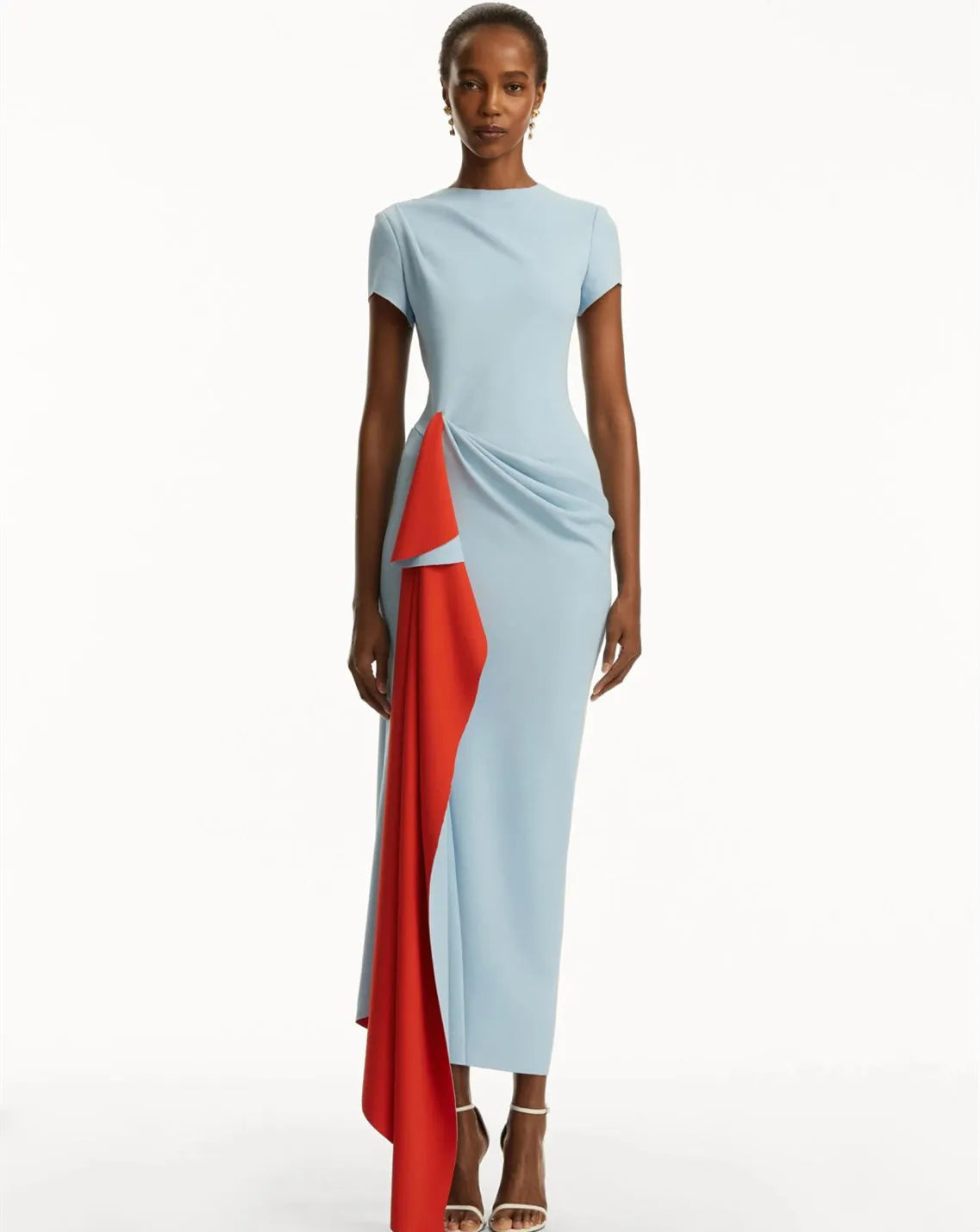 Customized Short O-Neck Evening Dresses with Ruffles/Slit Mermaid Crepe Pleated فساتين السهرة for Women