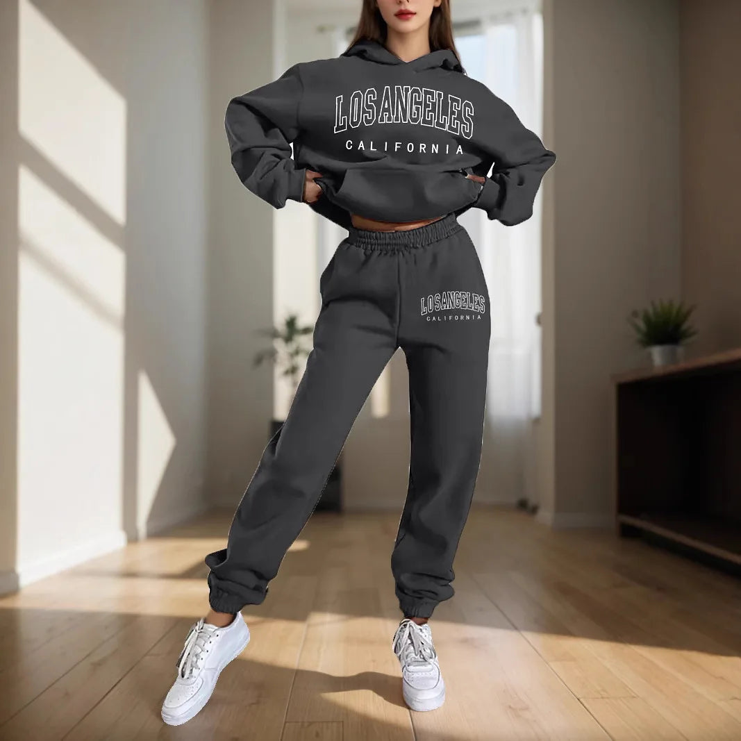 Two Piece Hoodie Set – Letter Print – Loose – Hooded | KIMLUD
