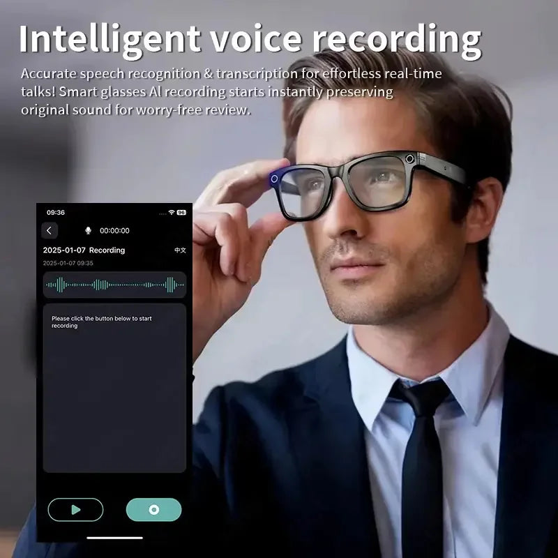 Lightweight Polymer Frame Smart Glasses With 8MP Camera — Black | KIMLUD