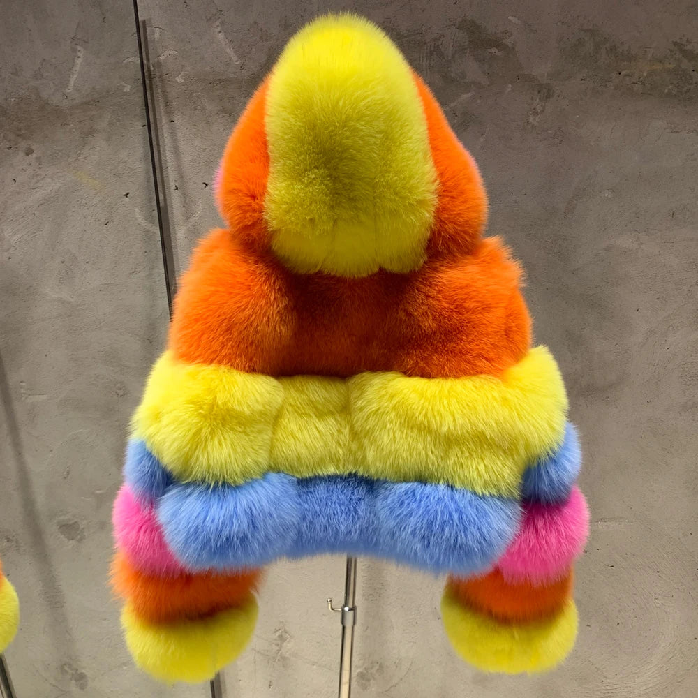 Women's Full Pelt Real Fox Fur Hooded Jackets, Long Sleeve Outwear, Winter Bomber, Female, 902