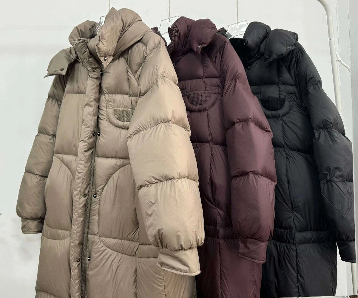 KIMLUD, Hirsionsan Winter Long Solid Hooded Puffer Clothing Women Loose Casual White Duck Down Jackets Retro Streetwear Simple Warm Coat, KIMLUD Womens Clothes