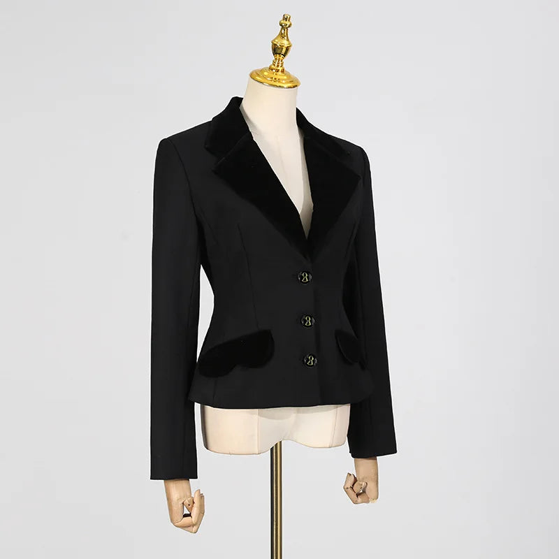 KIMLUD, Fashion Trendy Style Fashion Black Blazer Coat for Women 2025 Autumn New Metal Button Slim Fit High-end Short Suit Jacket, KIMLUD Womens Clothes