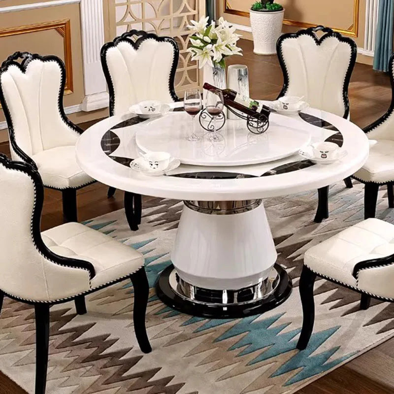 Marble Round Dining Table Eight Seater — White | KIMLUD