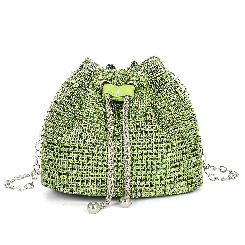 KIMLUD, Sparkling Rhinestone Embellished Drawstring Crossbody Bag, Multi-Functional Bucket Purse, Formal Handbag for Women Daily Commute, KIMLUD Womens Clothes