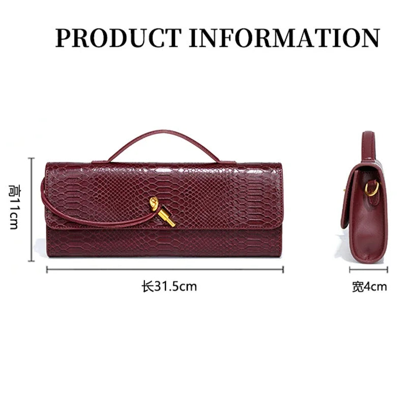 Crocodile-Pattern Top-Handle Bag Luxe Silhouette — Burgundy | KIMLUD