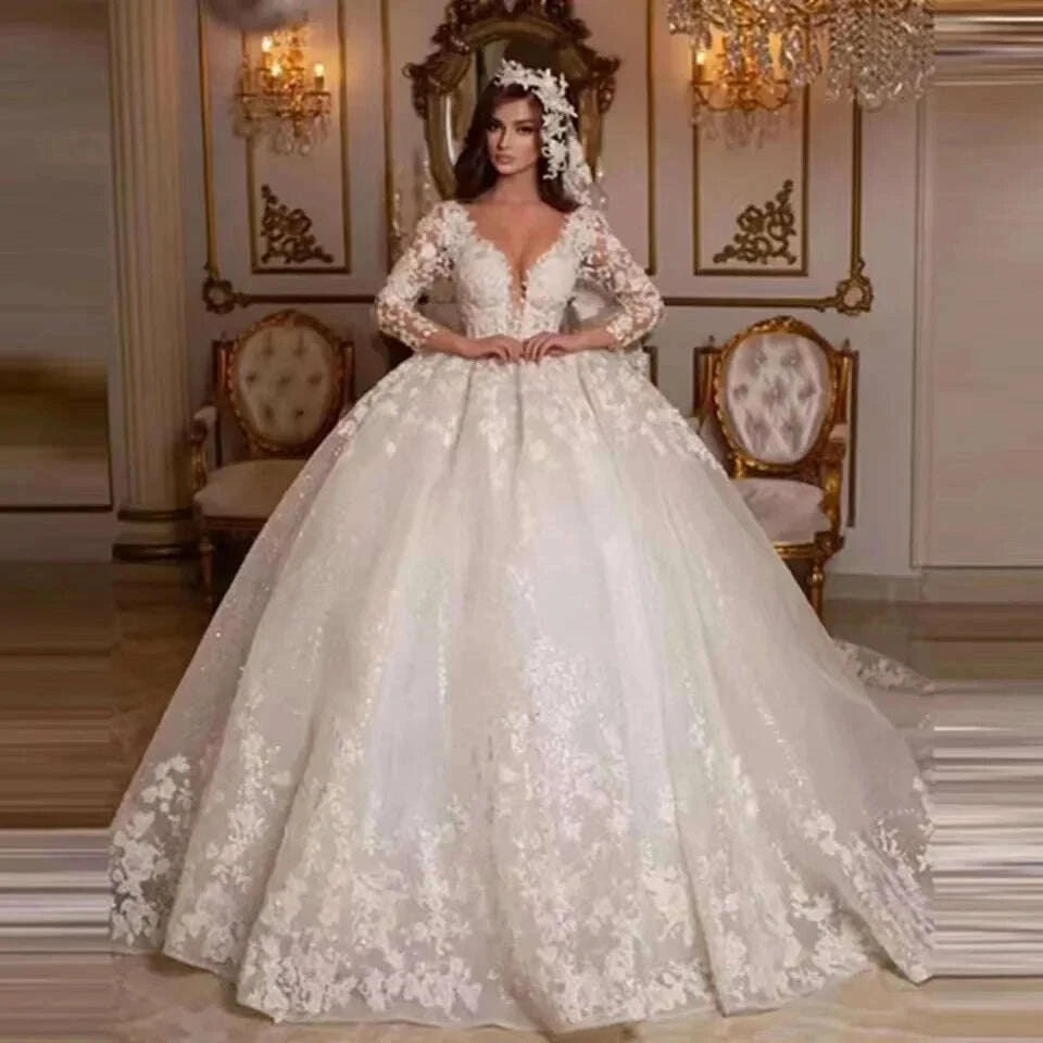 Lace Ball Gown Ivory Beaded Wedding Dress