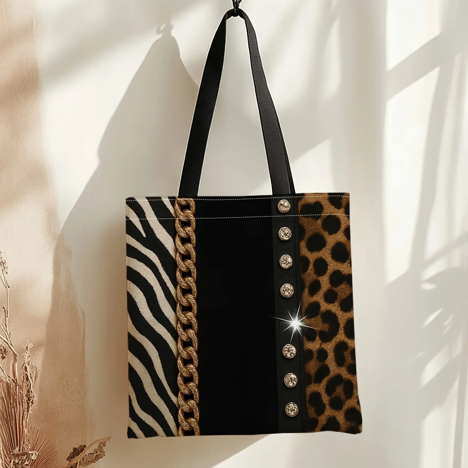 Shopping Bags Durable Polyester Gold Chain — Leopard Print | KIMLUD