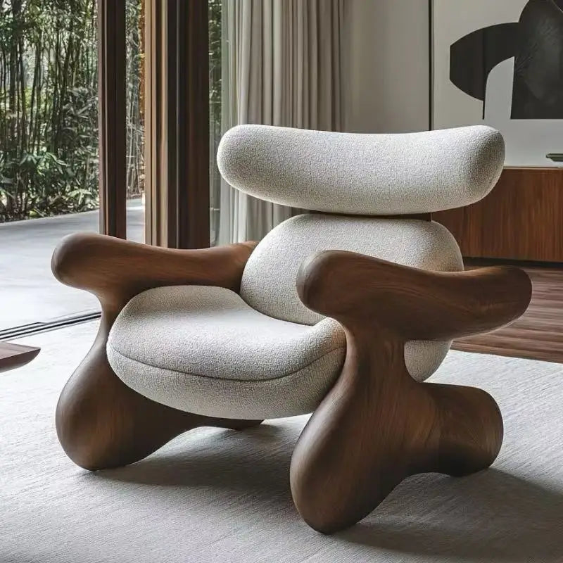 Italian Wooden Armchair Ergonomic Comfort — Beige | KIMLUD