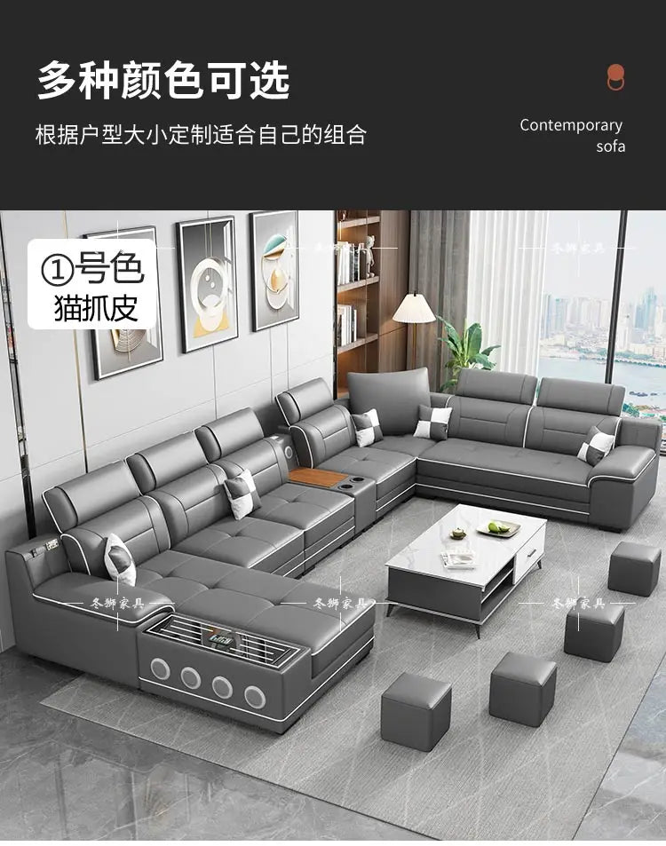 Fabric Sofa Modern Minimalist U-Shape — Gray | KIMLUD
