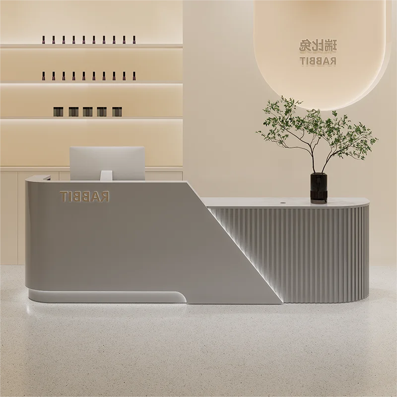 Industrial Modern Reception Desk Sculpted For Beauty Salons — White | KIMLUD