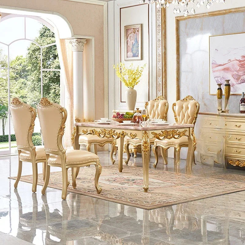 Oak Wood Luxury Dining Table Rectangular Space Saving — Gold | KIMLUD