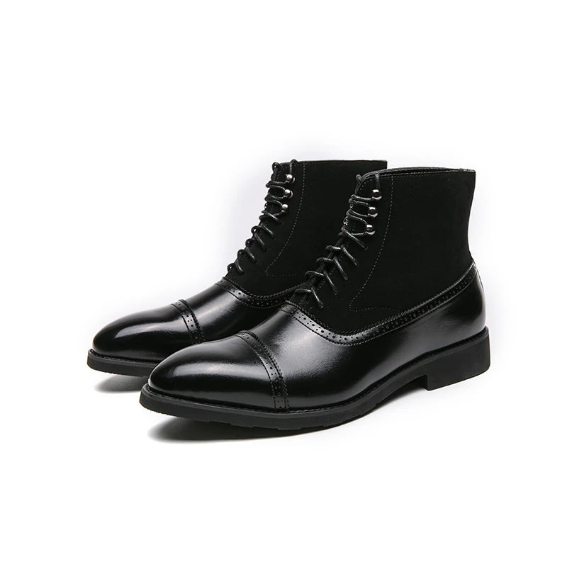 Large size:38-46 Men Short Boots Brown Bullock Flock Lace-up Square Toe Handmade Business Ankle Shoes for Men