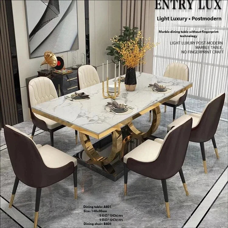Marble Top Gold Frame Solid Dining Room Set — White | KIMLUD