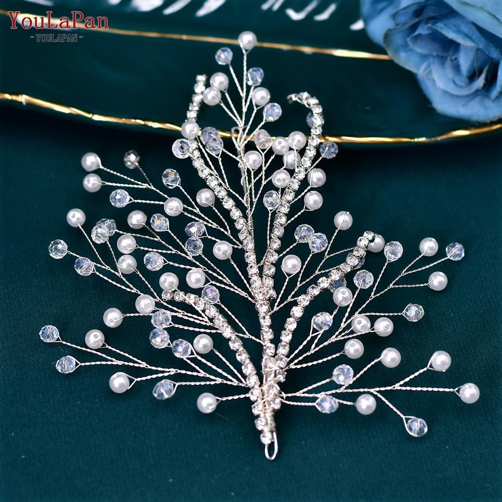 AB Rhinestone Bridal Hair Comb Wedding Accessory — Silver | KIMLUD