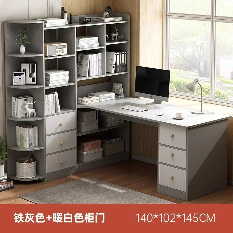 Computer Desk Bookshelf Integrated Shelves Drawers Large Laptop Home Bedroom Student Study Writing Desk Simple Office Table