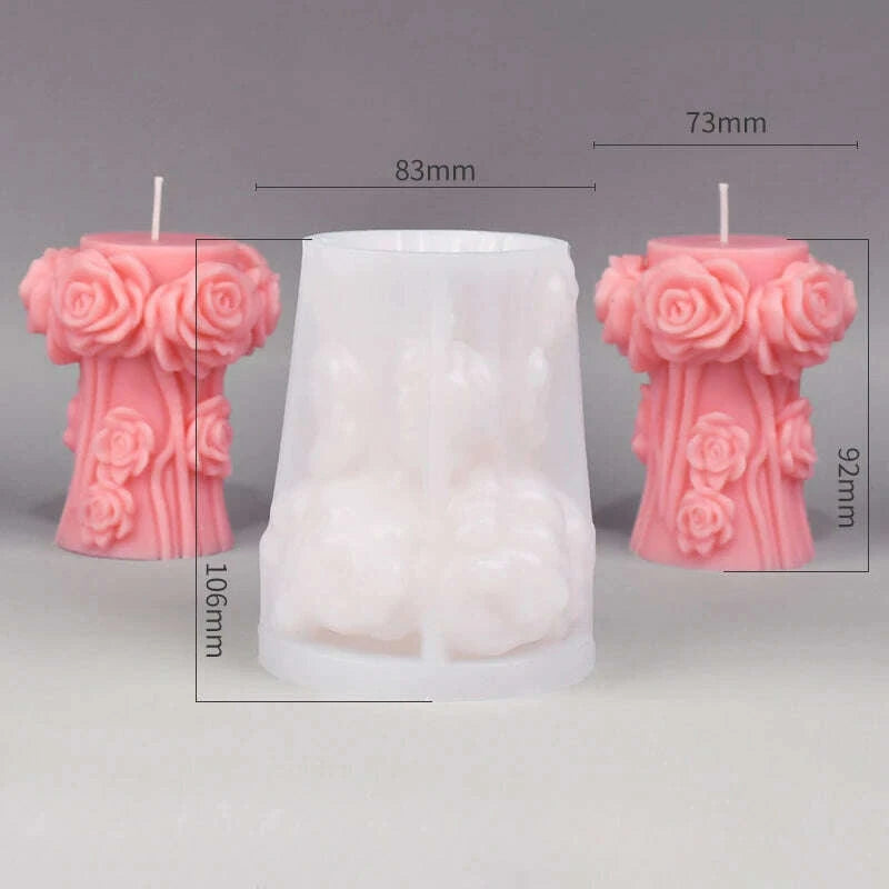 KIMLUD, Rose Pillar Candle Mold 3D Rose Flower Silicone Mold Handmade Bouquet of Flowers,Wedding Gift,Home Desktop Decor Mold, KIMLUD Womens Clothes