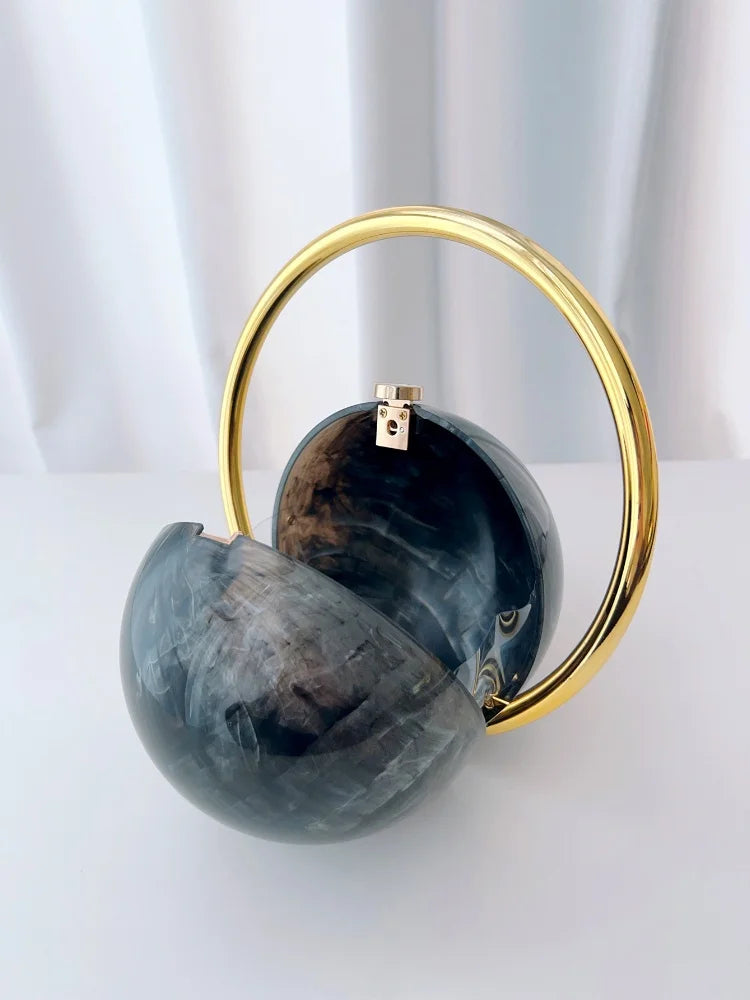 Marble Pattern Spherical Banquet Bag Electroplated Handle — Marble | KIMLUD