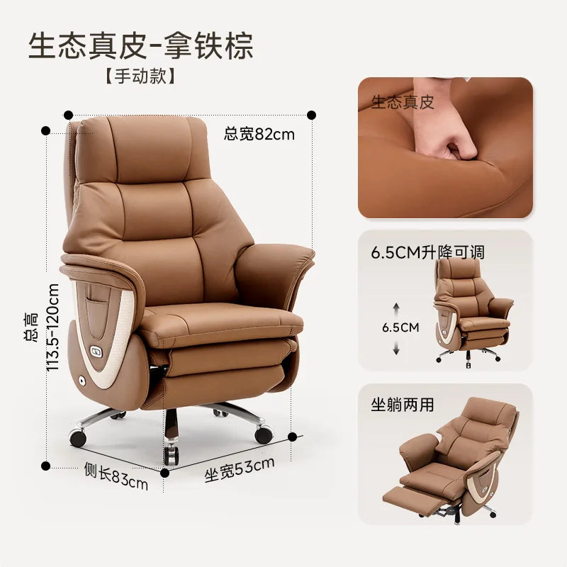 Genuine Leather Solid Executive Chair — Brown | KIMLUD