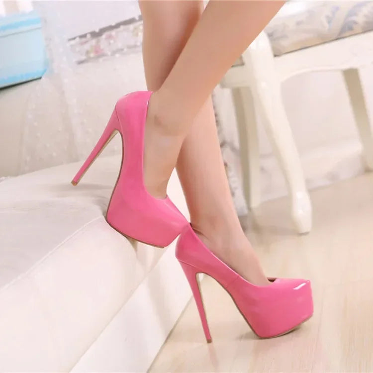 Pumps – Platform Slip-On – Patent Leather – Black | KIMLUD