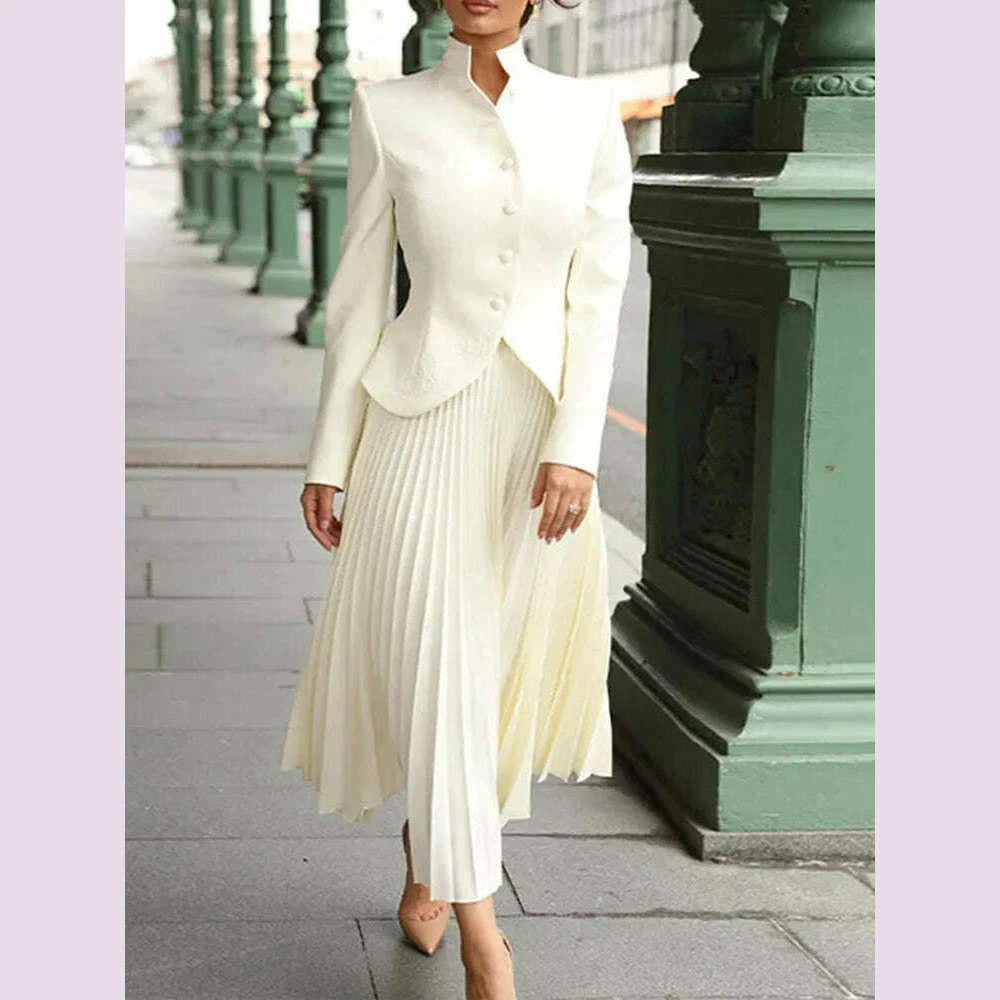 TWOTWINSTYLE Solid Two Piece Set For Women Stand Collar Long Sleeve Sp