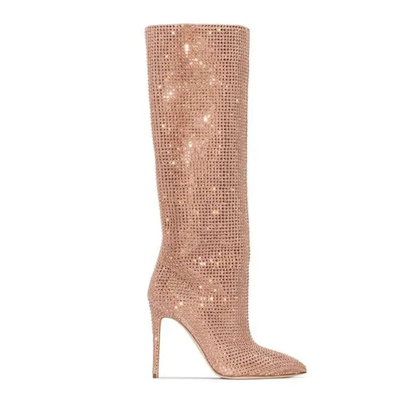 KIMLUD, 2025Women's New European and American Fashion Show Starry Sky High-heeled Rhinestone Pointed Nightclub Four Seasons Boots, KIMLUD Womens Clothes