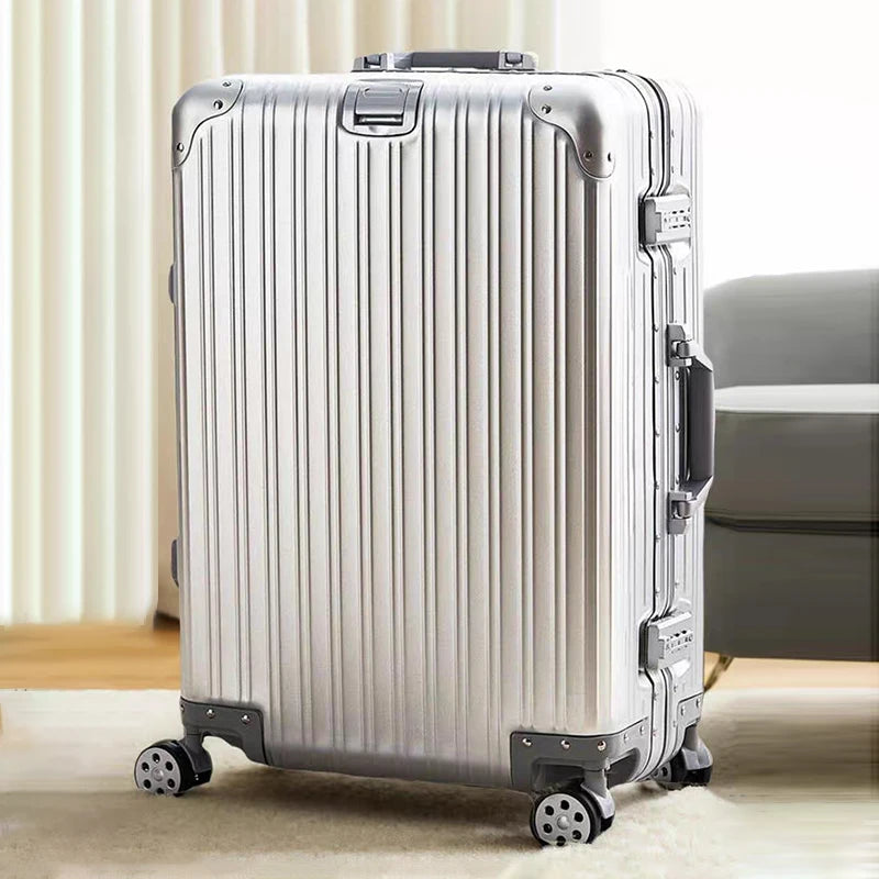 100% Aluminum Suitcase Cabin 20/26/30 inch TSA Customs Lock Aluminum Carry on Luggage Metal Hard Trolley Case Travel Suitcases