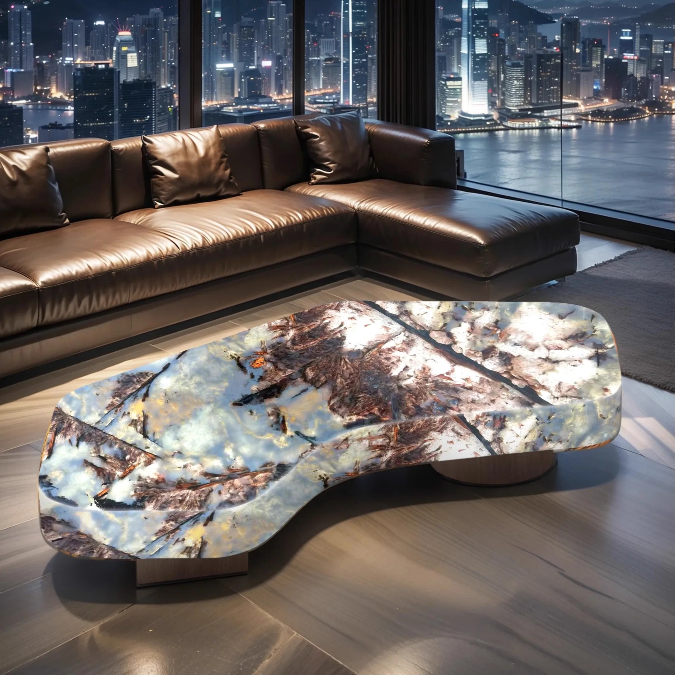 KIMLUD, Living room geometric coffee table luminous jade luxury stone white ice jade crescent moon light luxury advanced large flat, KIMLUD Womens Clothes