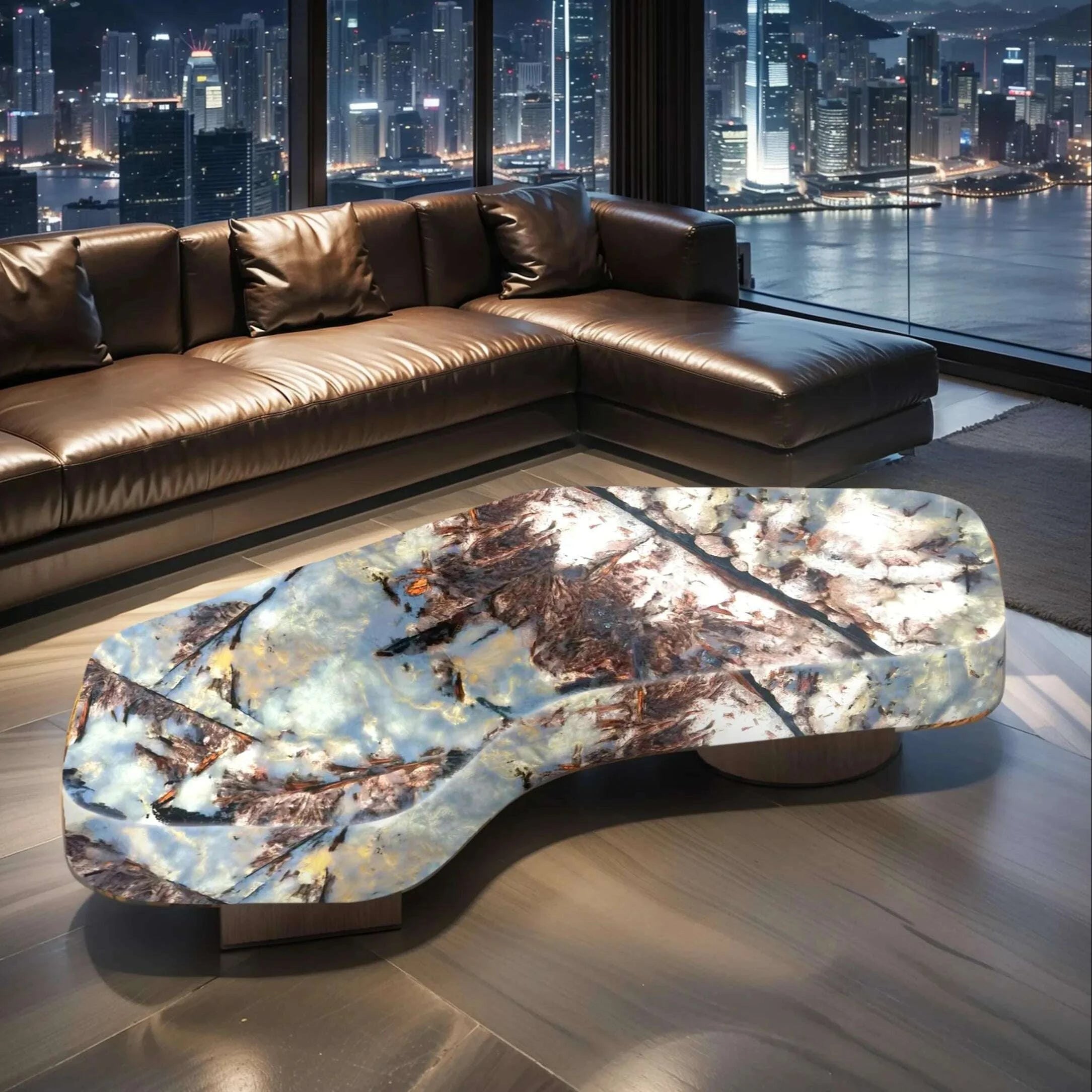 KIMLUD, Living room geometric coffee table luminous jade luxury stone white ice jade crescent moon light luxury advanced large flat, KIMLUD Womens Clothes