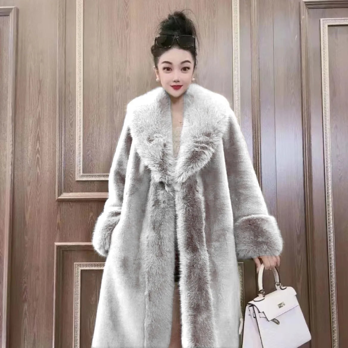 Faux Fur Coat – Thick Warm Turn-Down Collar – Long Coat | KIMLUD