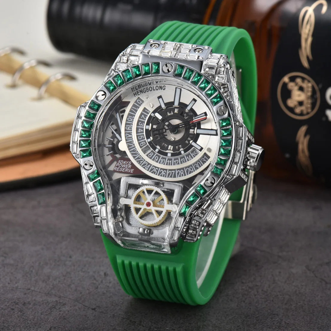Luxury Diamond Case Mens Quartz Watches — Black | KIMLUD