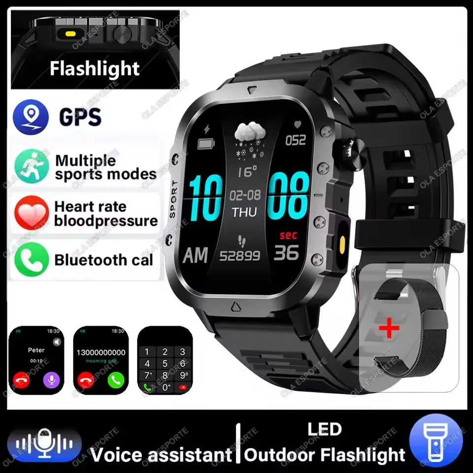 Xiaomi Military Smart Watch Men Waterproof Outdoor Sports Tracker LED Flashlight Bluetooth Call Men Smartwatch For Android iOS