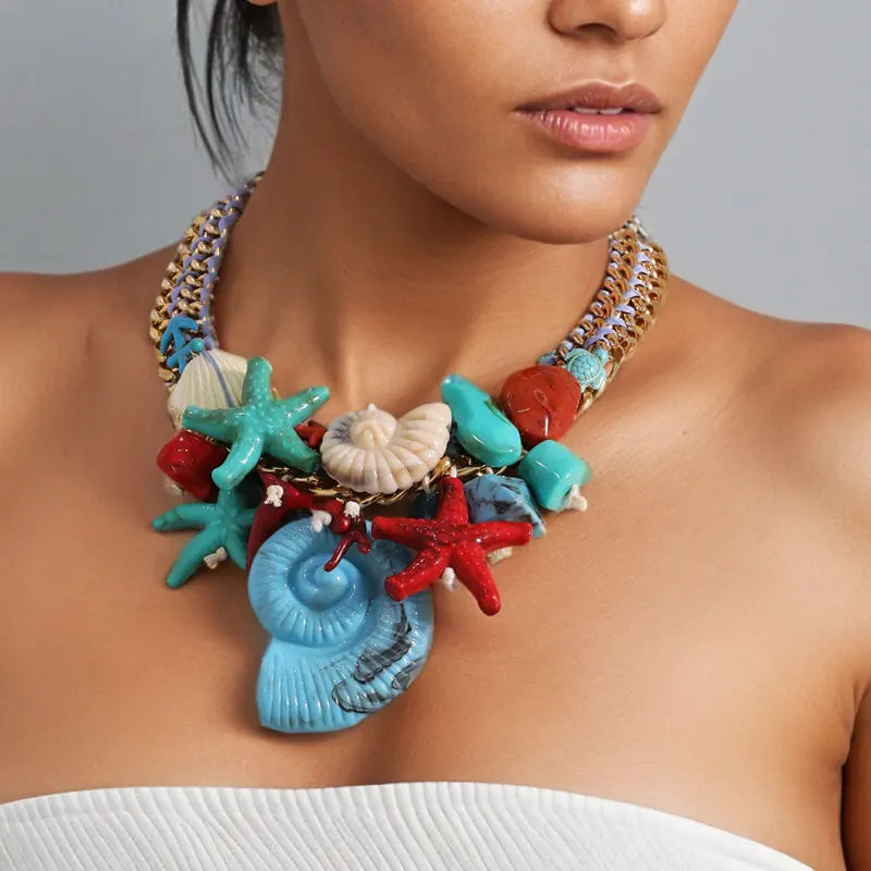 Boho Beads Conch Starfish Necklace — Ivory | KIMLUD