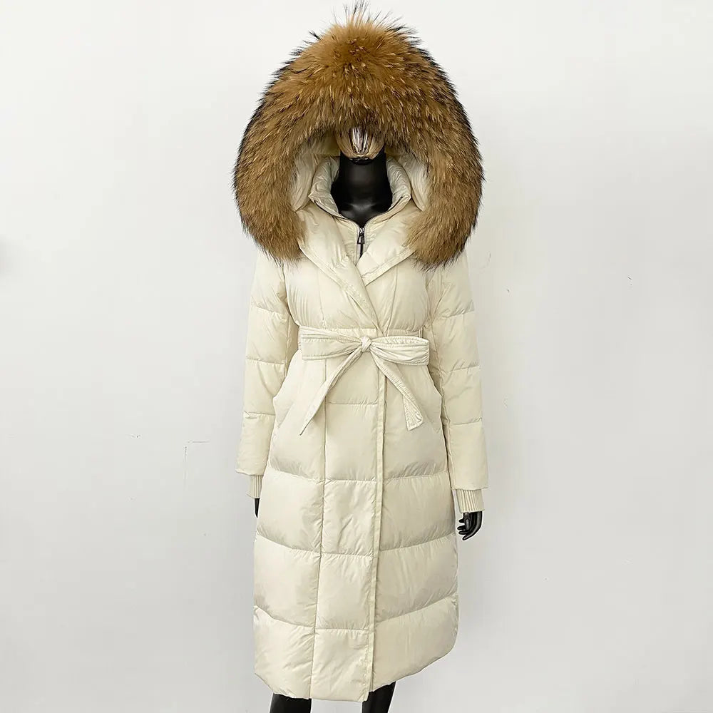 Down Coat – Fur Collar Hooded – Duck Down – White | KIMLUD