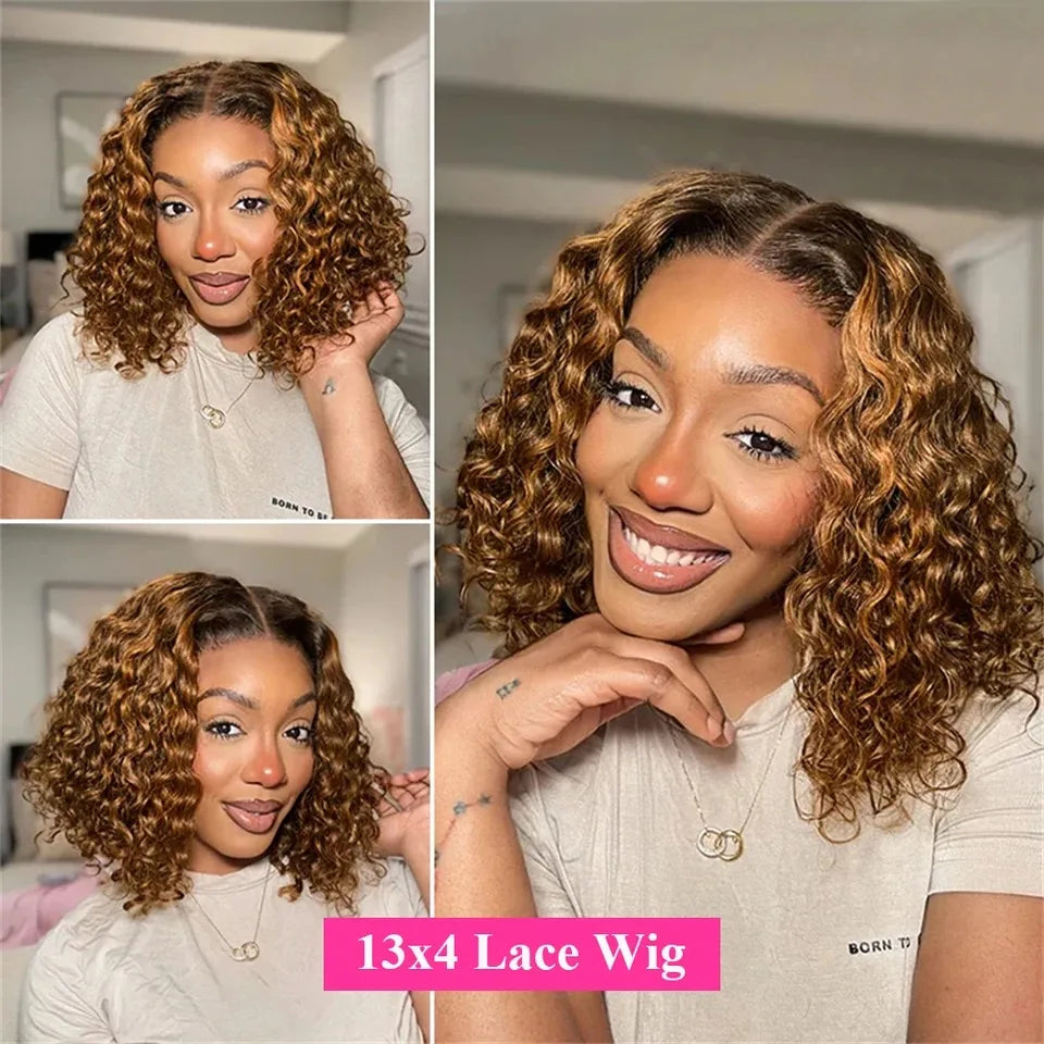 Bob Wig - Deep Curly Highlight - 100% Human Hair - 4/27 | KIMLUD