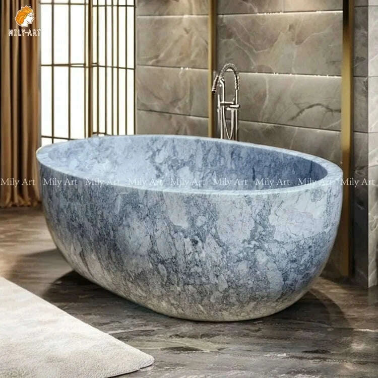KIMLUD, Custom Grey Stone Round Marble Natural Graphic Design Modern Freestanding Bath Tub Bathtub for Sale, KIMLUD Womens Clothes