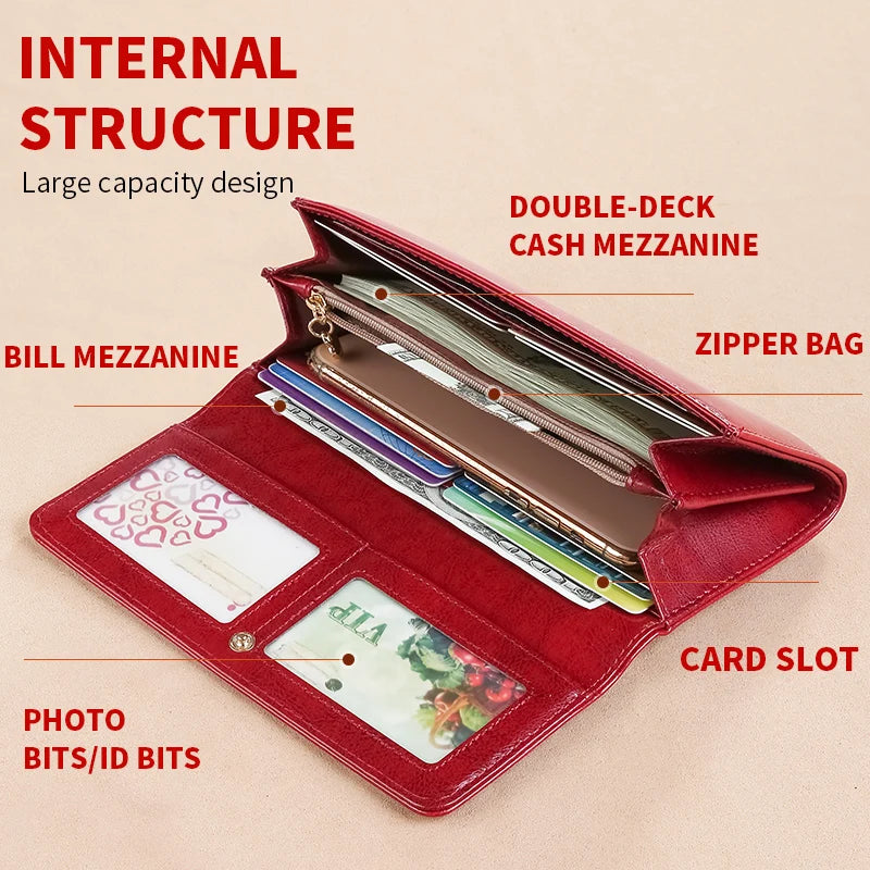 Wallet – RFID Anti-Theft – Leather Split Cow – Large Capacity | KIMLUD