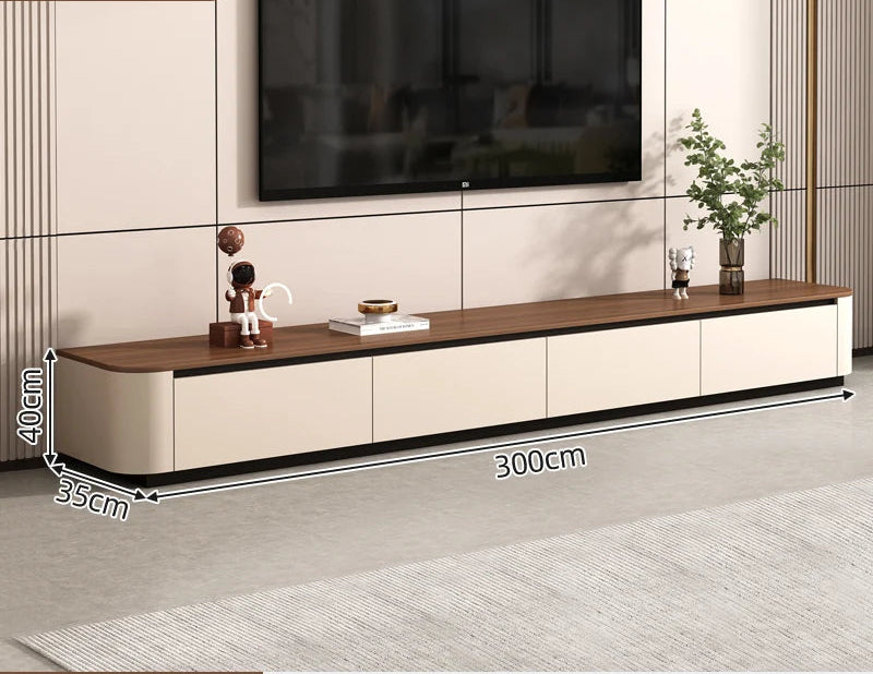 Walnut Top Low-Profile TV Stand — Cream White | KIMLUD