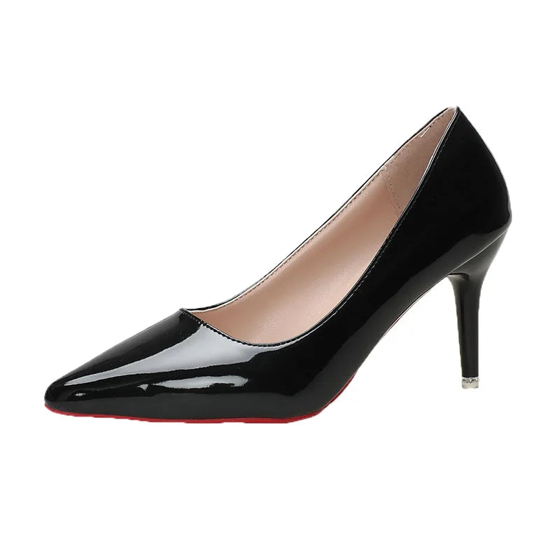 Heels – Pointed Toe – Patent Leather – Red | KIMLUD