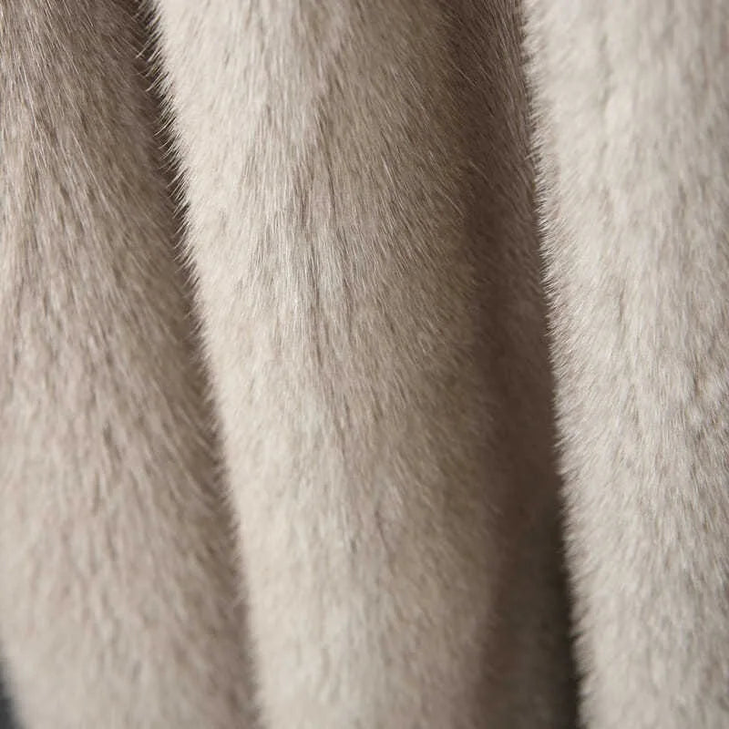 Mid-Length Hooded Luxe Faux Fur Coat — Black | KIMLUD