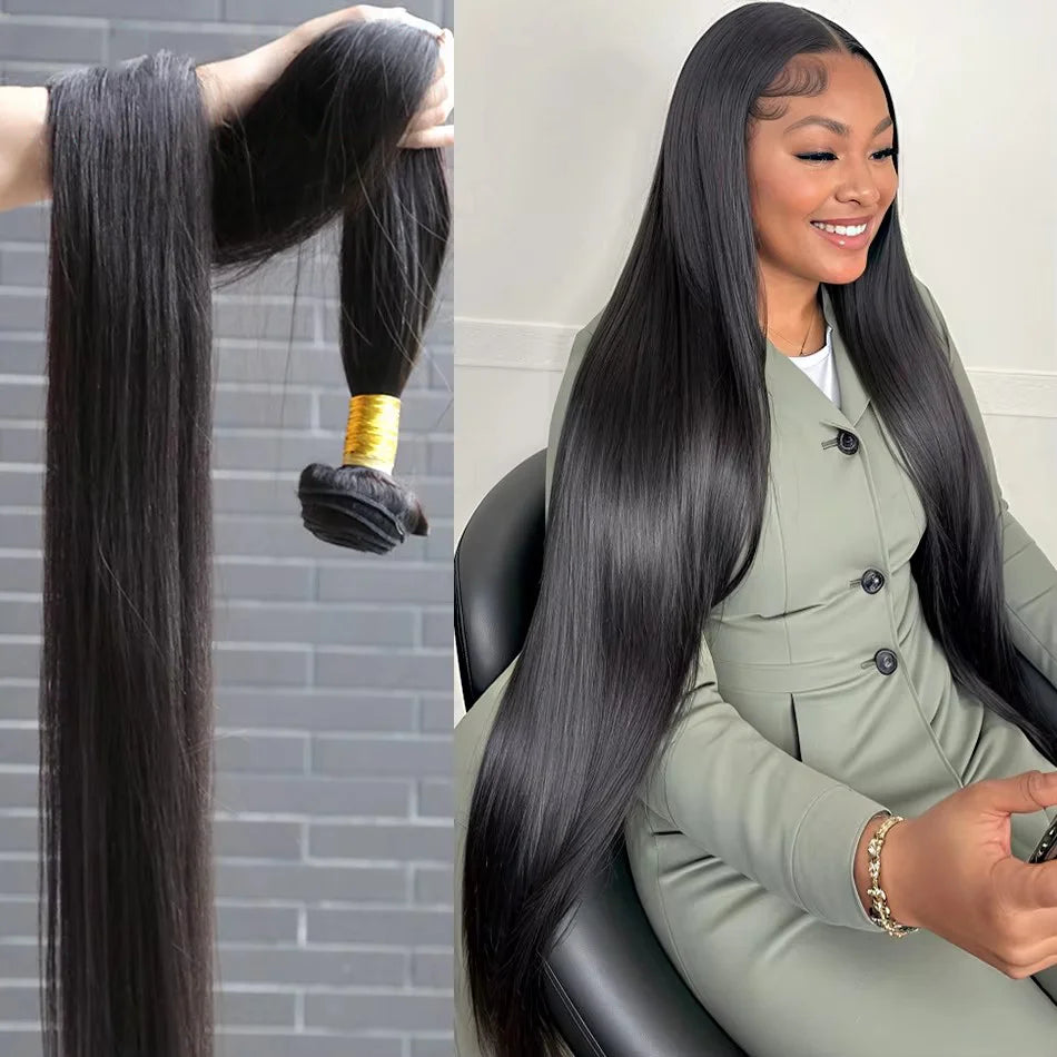 Human Hair Bone Straight Bundles Weft — Black | KIMLUD