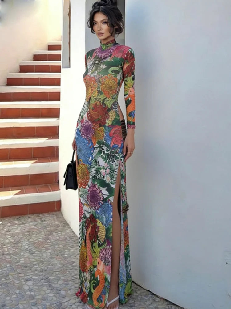 Patchwork Floral Long-Sleeve Top O-Neck — Multicolor | KIMLUD