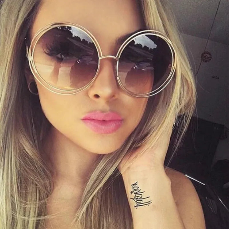 Vintage Sunglasses Round Oversized Mirror Lens — Silver | KIMLUD