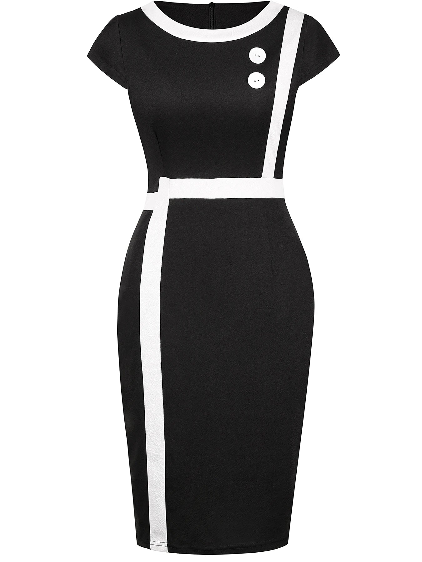 Sleek Knit Slim Classic Colorblock Dress — Black | KIMLUD