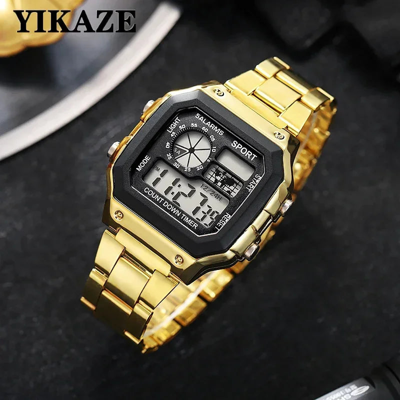 Stainless Steel Digital Watch Military LED Display — Silver | KIMLUD