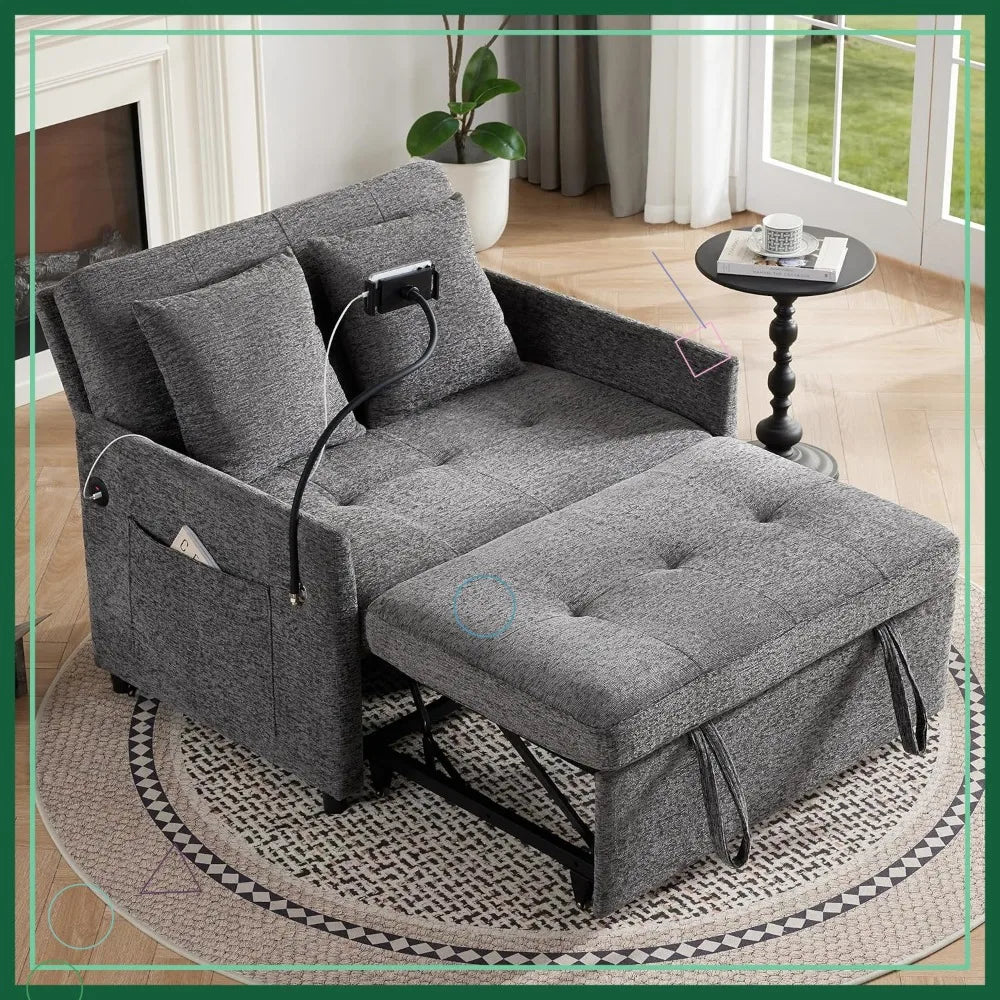 3-in-1 Convertible Sleeper Sofa Bed with USB/Type-C Ports, Adjustable Backrest, Dark Grey