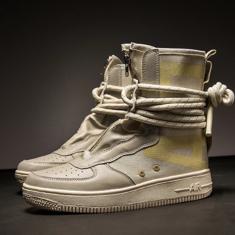 Unisex High-Top Platform Boots – Cross-Tied – Black and White | KIMLUD