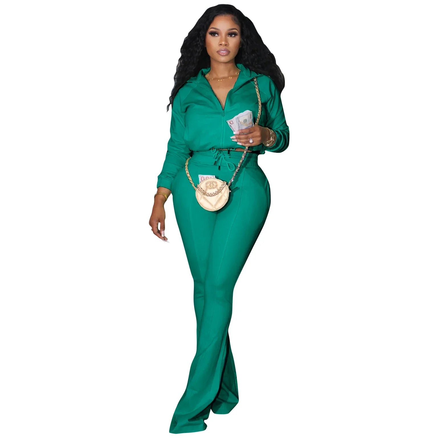 Two-Piece Tracksuit Silhouette Soft Sheen Satin Finish — Midnight Black | KIMLUD